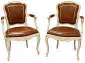 PAIR OF LEATHER UPHOLSTERED LO