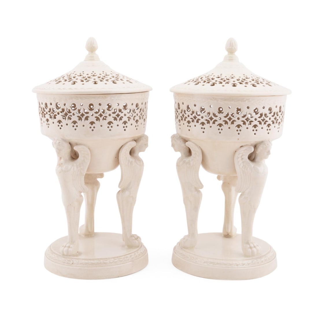 PAIR OF LEEDS POTTERY CREAMWARE