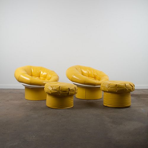 PAIR OF LEMON NAUGAHYDE TUB