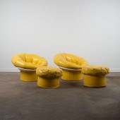 PAIR OF LEMON NAUGAHYDE TUB CH