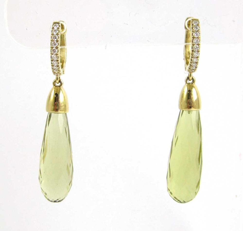 PAIR OF LEMON TOPAZ AND DIAMOND