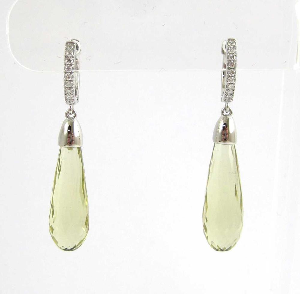 PAIR OF LEMON TOPAZ AND DIAMOND