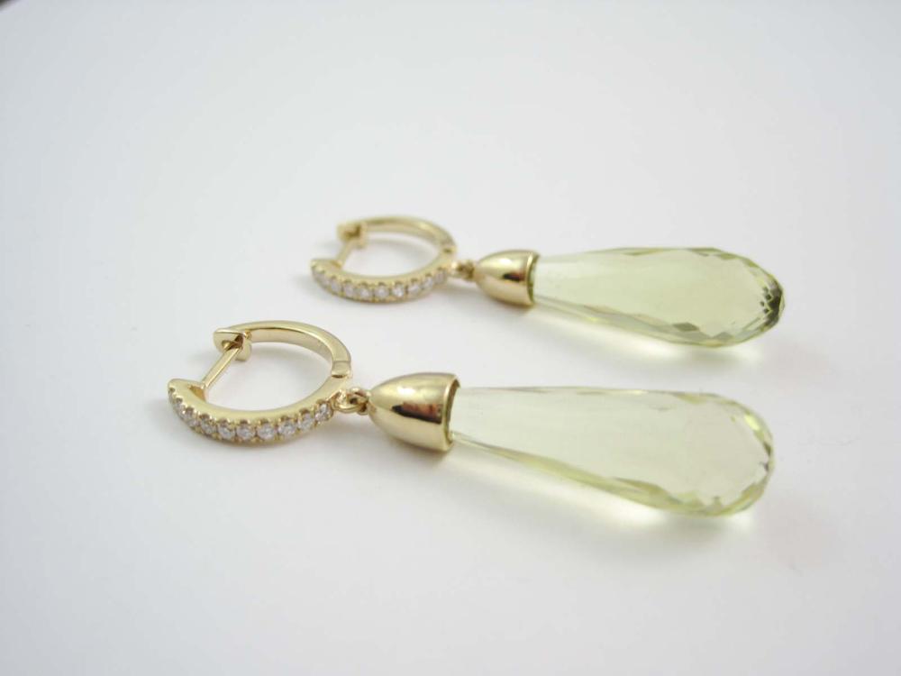 PAIR OF LEMON TOPAZ AND DIAMOND