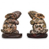PAIR OF LEOPARD JASPER RABBITS