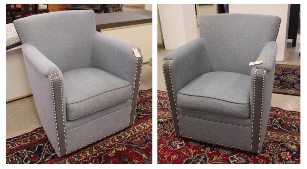 PAIR OF LIGHT BLUE UPHOLSTERED