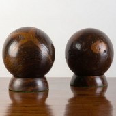 PAIR OF LIGNUM VITAE BALLS ON