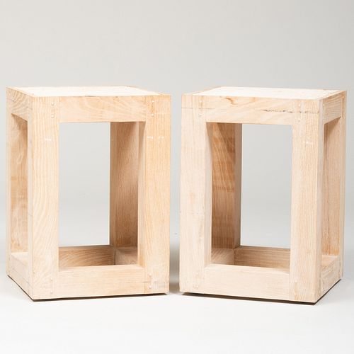 PAIR OF LIMED OAK AND TRAVERTINE