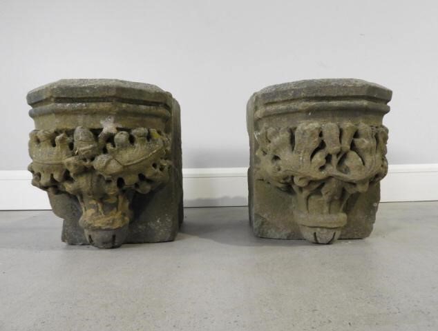 PAIR OF LIMESTONE CAPITALS (OAK