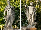 Pair of Limestone Statuesof Ba