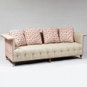 PAIR OF LINEN AND CHINTZ UPHOL