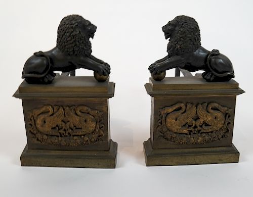 PAIR OF LION-FORM ANDIRONSPair of