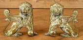 PAIR OF LION FORM BRASS ANDIRO