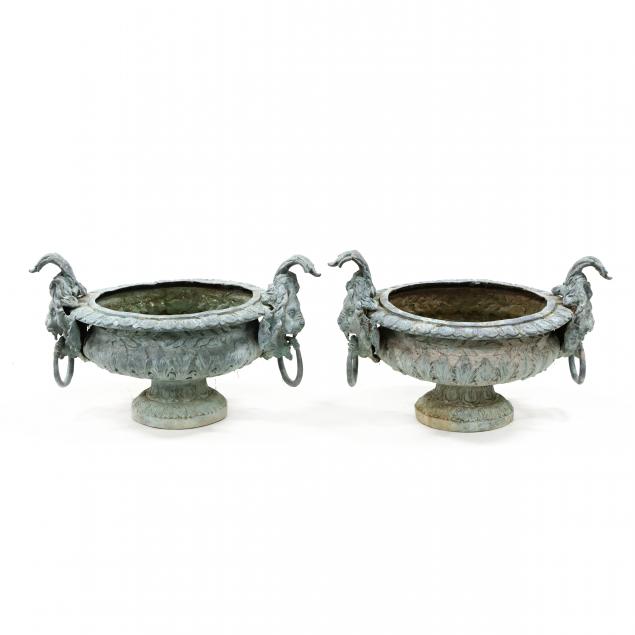 PAIR OF LION HANDLE BRONZE GARDEN