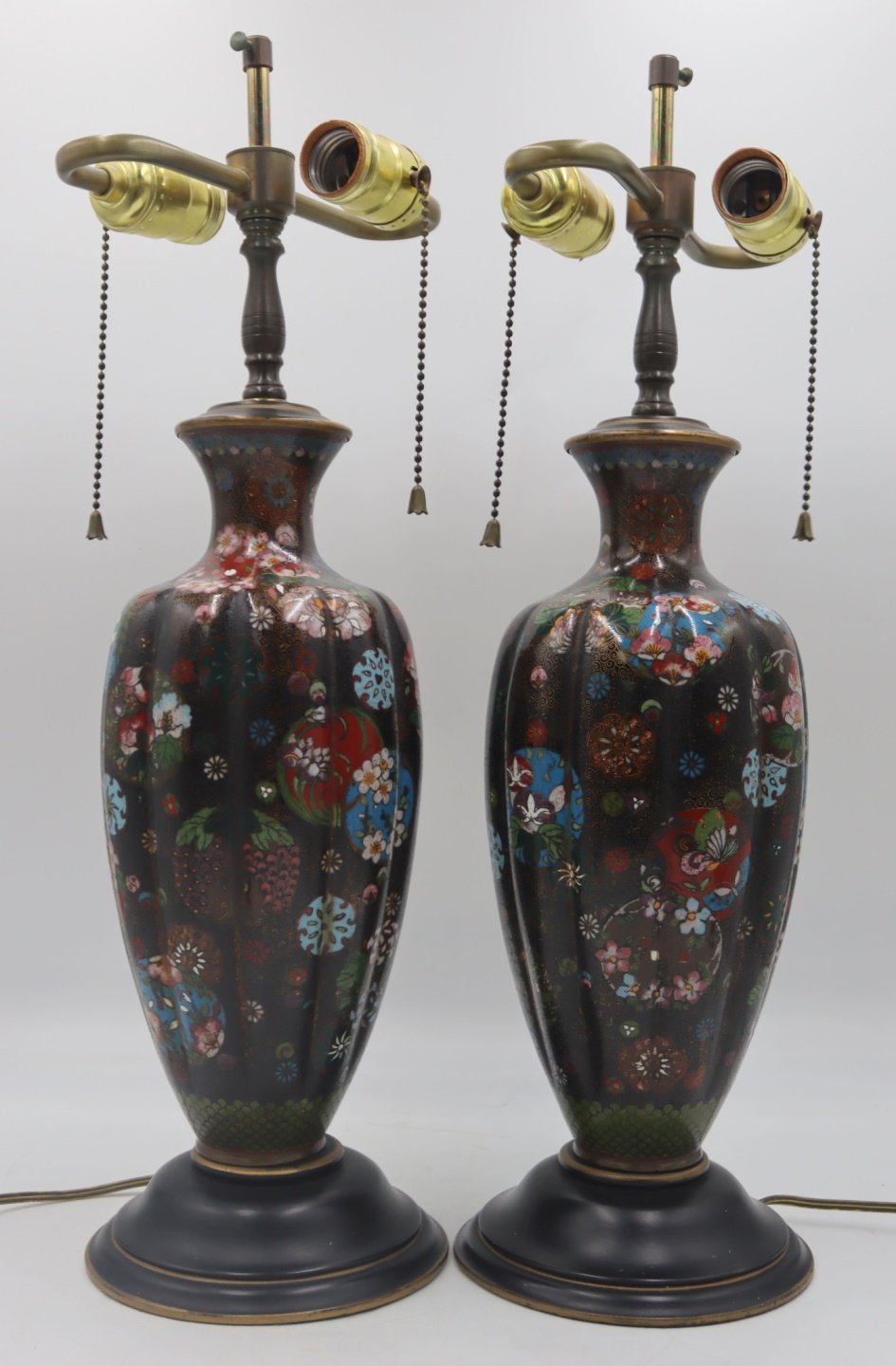 PAIR OF LOBED CLOISONNE VASES