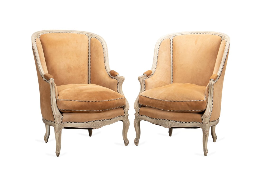 PAIR OF LOUIS XV STYLE SUEDE