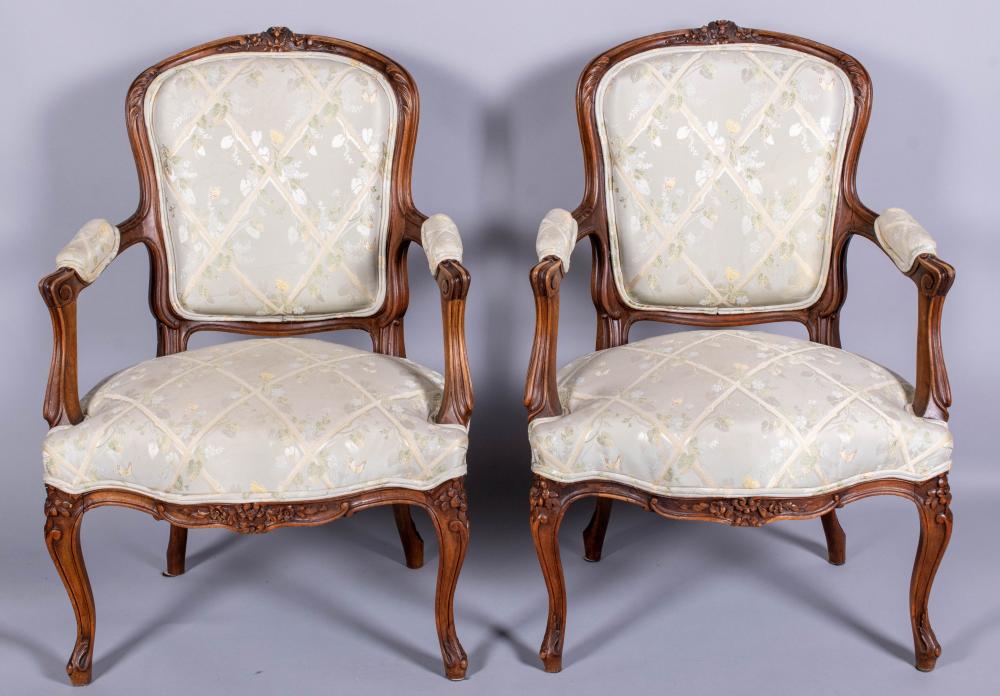 PAIR OF LOUIS XV STYLE FAUTEUILS,
