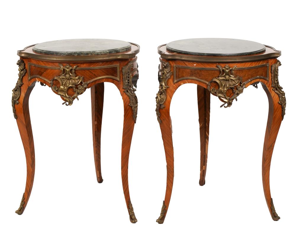 PAIR OF LOUIS XV-STYLE MARBLE-INSET