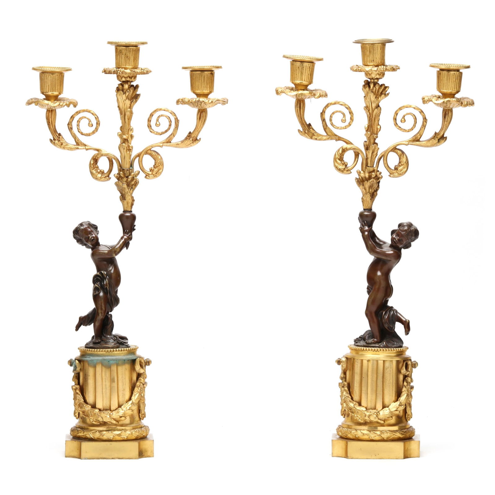 PAIR OF LOUIS XVI STYLE PATINATED