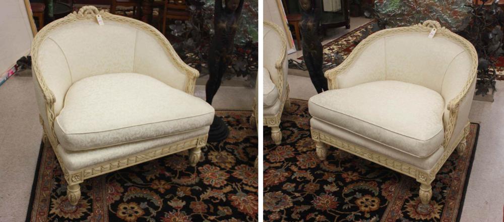 PAIR OF LOUIS XVI STYLE BERGERES,