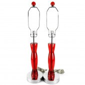 PAIR OF LUCITE AND CHROME LAMP