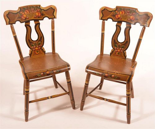 PAIR OF LYRE BACK PAINT DECORATED