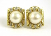 PAIR OF MABE PEARL AND DIAMOND