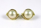 PAIR OF MABE PEARL AND DIAMOND