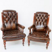 PAIR OF MAHOGANY AND TUFTED LE
