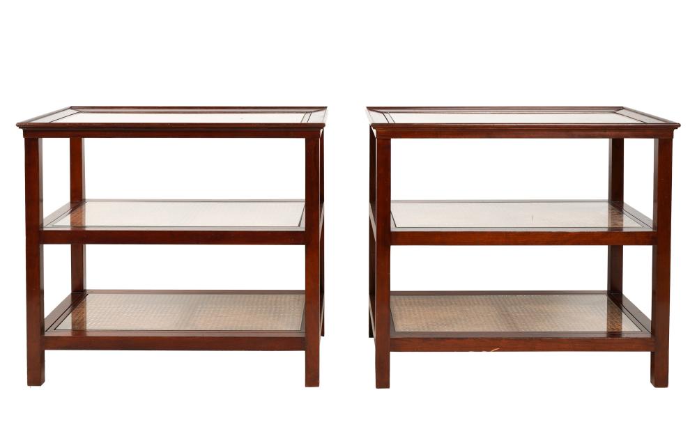PAIR OF MAHOGANY, CANE, AND GLASS
