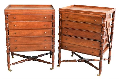 PAIR OF MAHOGANY FIVE DRAWER