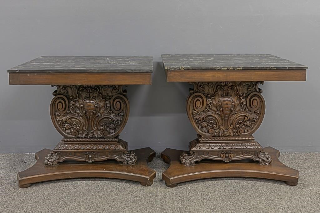 Pair of mahogany pier tables with
