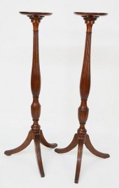 PAIR OF MAHOGANY REEDED TRIPOD
