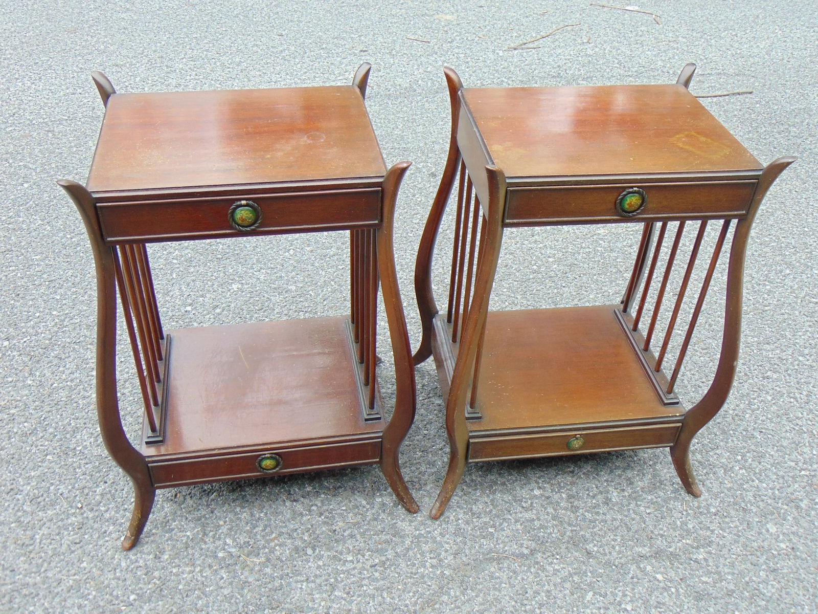 PAIR OF MAHOGANY STANDS W/ LYRE