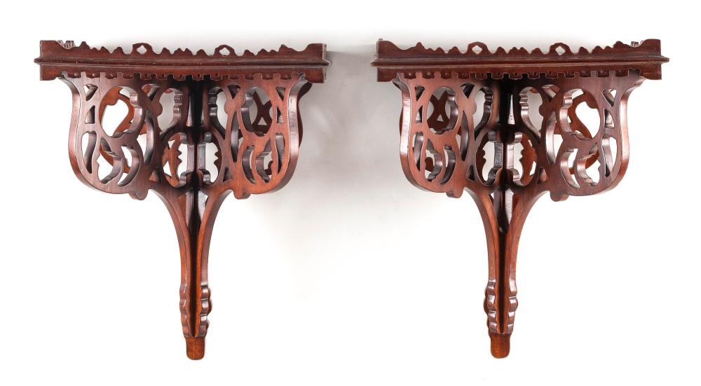 PAIR OF MAHOGANY WALL SHELVES