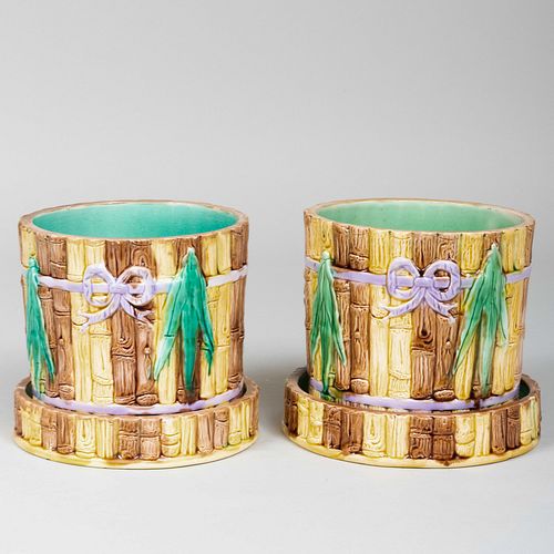 PAIR OF MAJOLICA FAUX BAMBOO