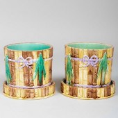 PAIR OF MAJOLICA FAUX BAMBOO C