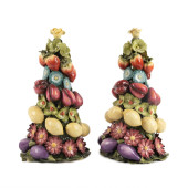 PAIR OF MAJOLICA FRUIT AND FLO