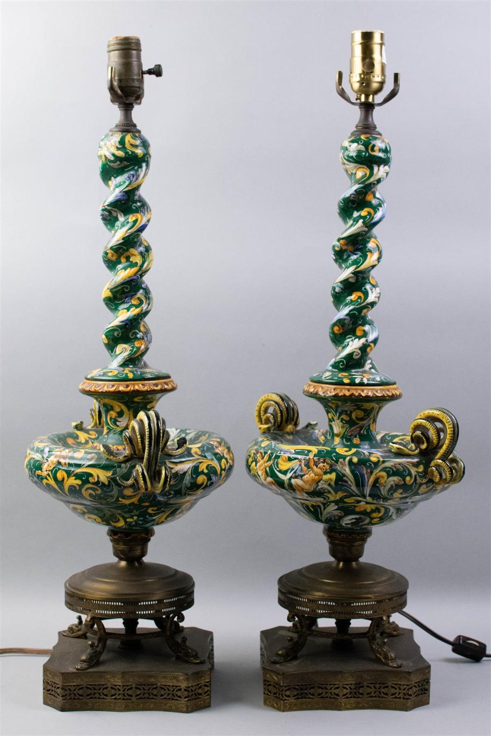 PAIR OF MAJOLICA TYPE TABLE