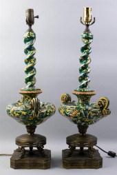 PAIR OF MAJOLICA TYPE TABLE LA