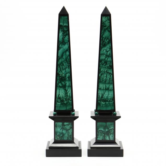 PAIR OF MALACHITE AND SLATE