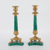 PAIR OF MALACHITE & BRASS CAND