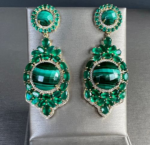 PAIR OF MALACHITE, CUBIC ZIRCON