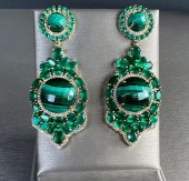 PAIR OF MALACHITE, CUBIC ZIRCO