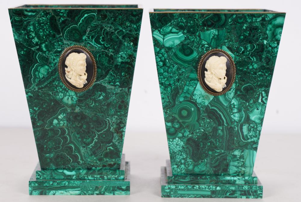 PAIR OF MALACHITE SQUARE