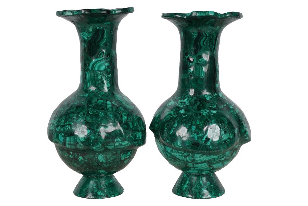 PAIR OF MALACHITE VASES20th century