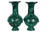 PAIR OF MALACHITE VASES20th ce
