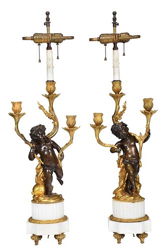 PAIR OF MARBLE AND BRONZE THREE