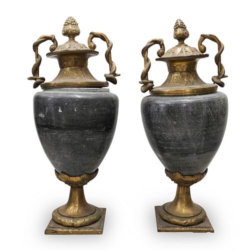 PAIR OF MARBLE AND GILT BRONZE