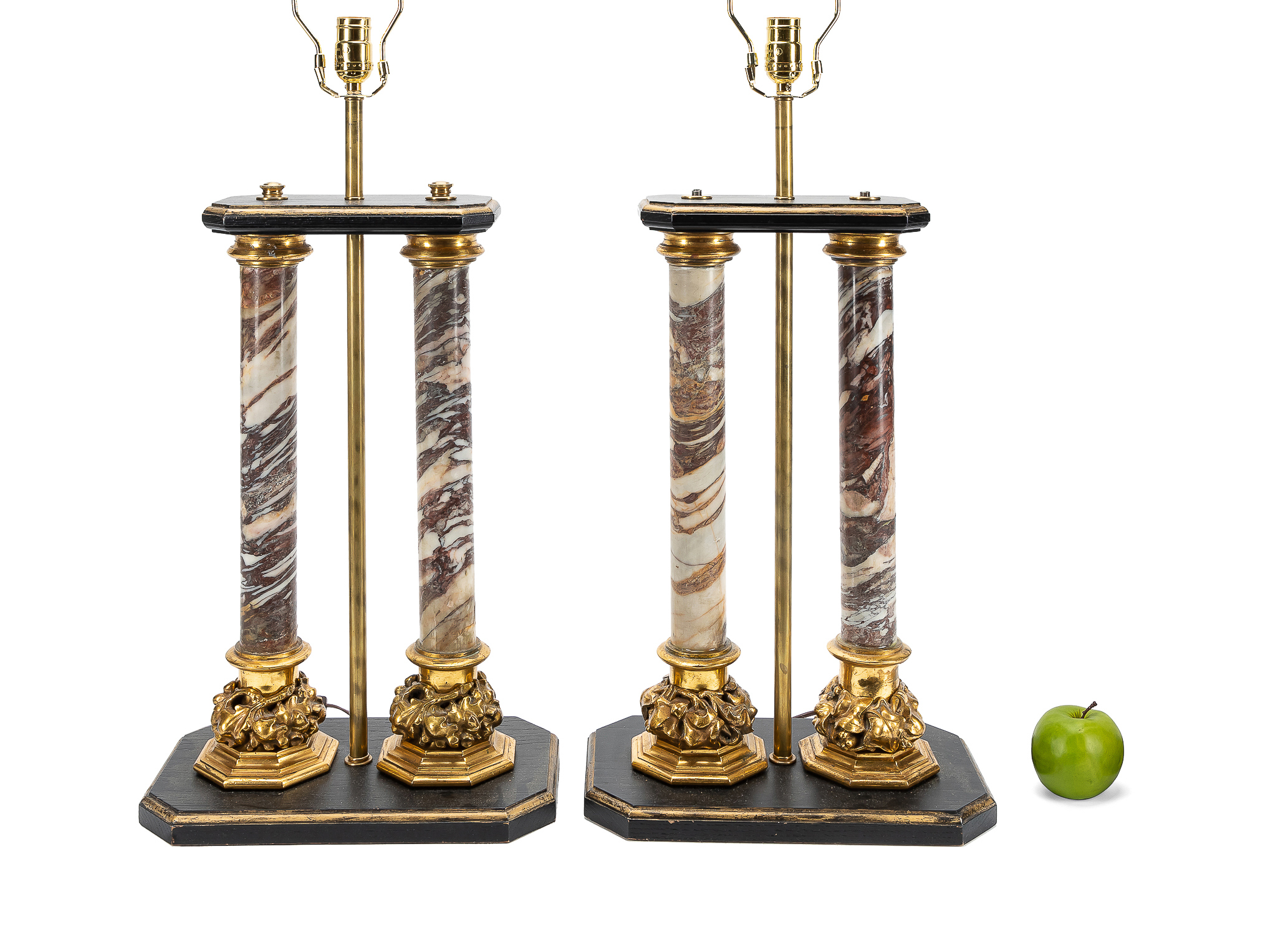 PAIR OF MARBLE & BRASS DOUBLE