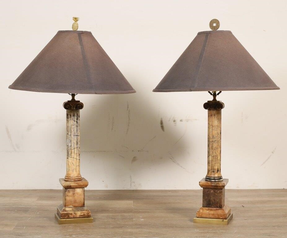 PAIR OF MARBLE COLUMN LAMPSPair